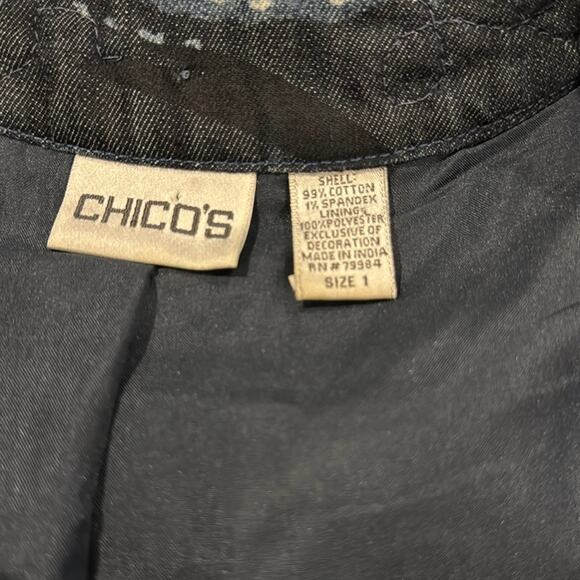 Chico’s Denim Jacket beautiful embroidered and embellished with sequins/ beads. - Picture 7 of 7